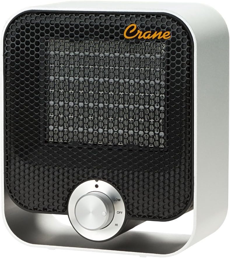 Crane Personal Ceramic Space Heater, 2 Settings 800W/1200W, Overheat Protection, For Home Office Desk, Black (EE-6490)