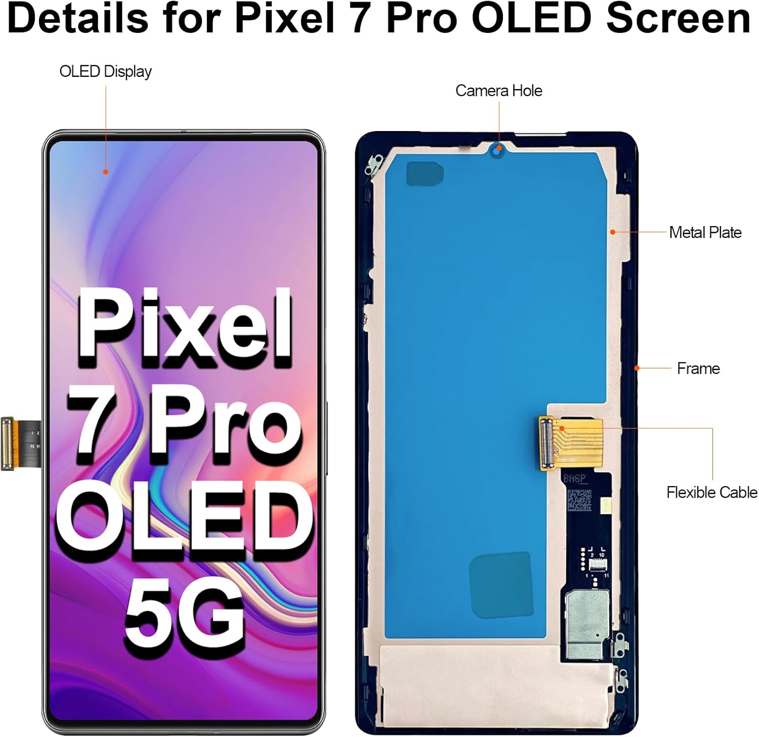 OLED Screen Replacement for Google Pixel 7 Pro 5G with Frame Touch LCD Display Digitizer Full Assembly with Repair Tool Kit for GP4BC GE2AE 6.7 inch (Support Fingerprint)