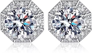 2ct/pair 925 Sterling Silver Moissanite Stud Earrings; GRA Certified; DF Color Brilliant Round; Push Back for Women & Men Price In India