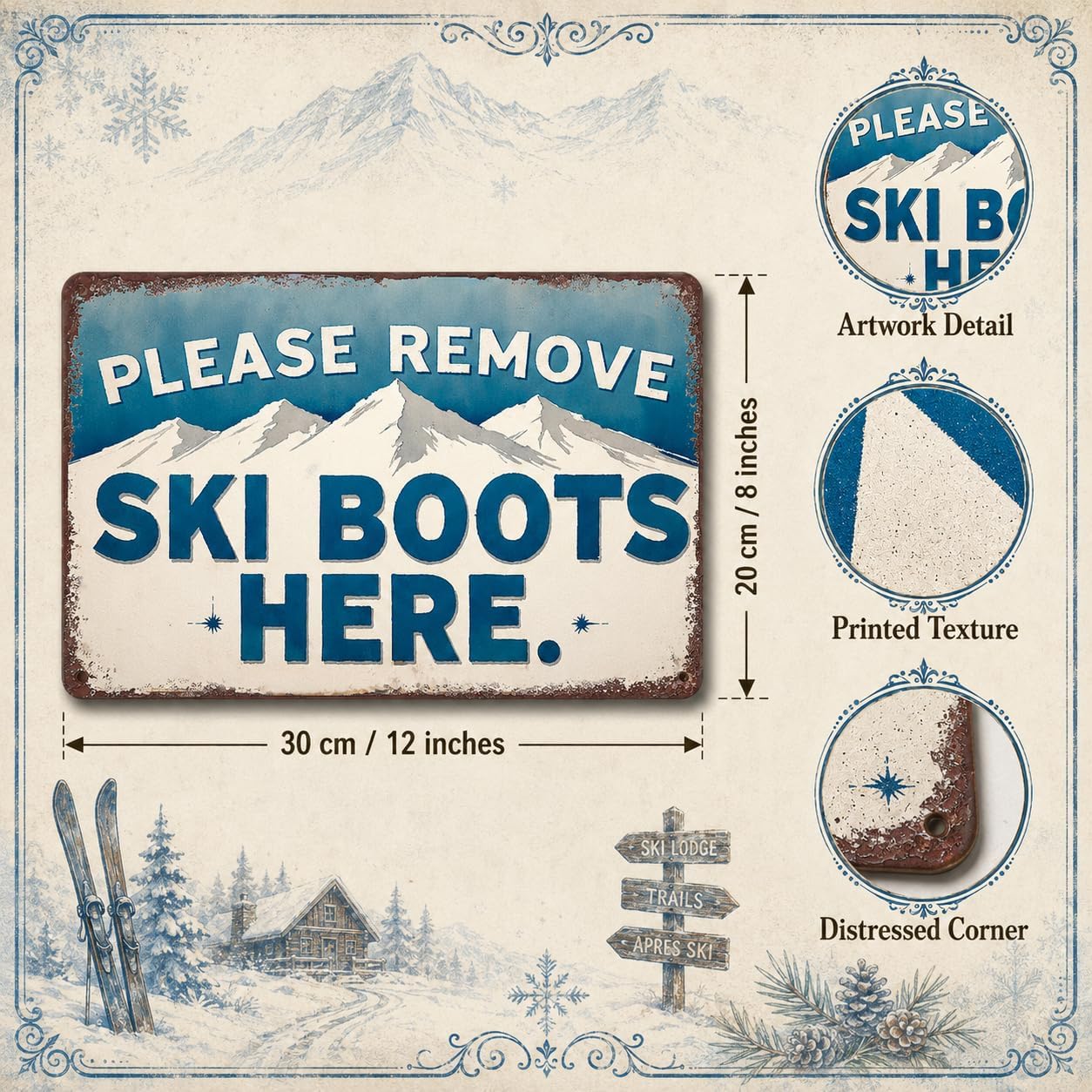 Funny Ski Boots Tin Sign - Metal 12x8 Inch Vintage Wall Art for Cabin, Ski House, Entryway, Gift for Skiers and Snow Lovers image 2