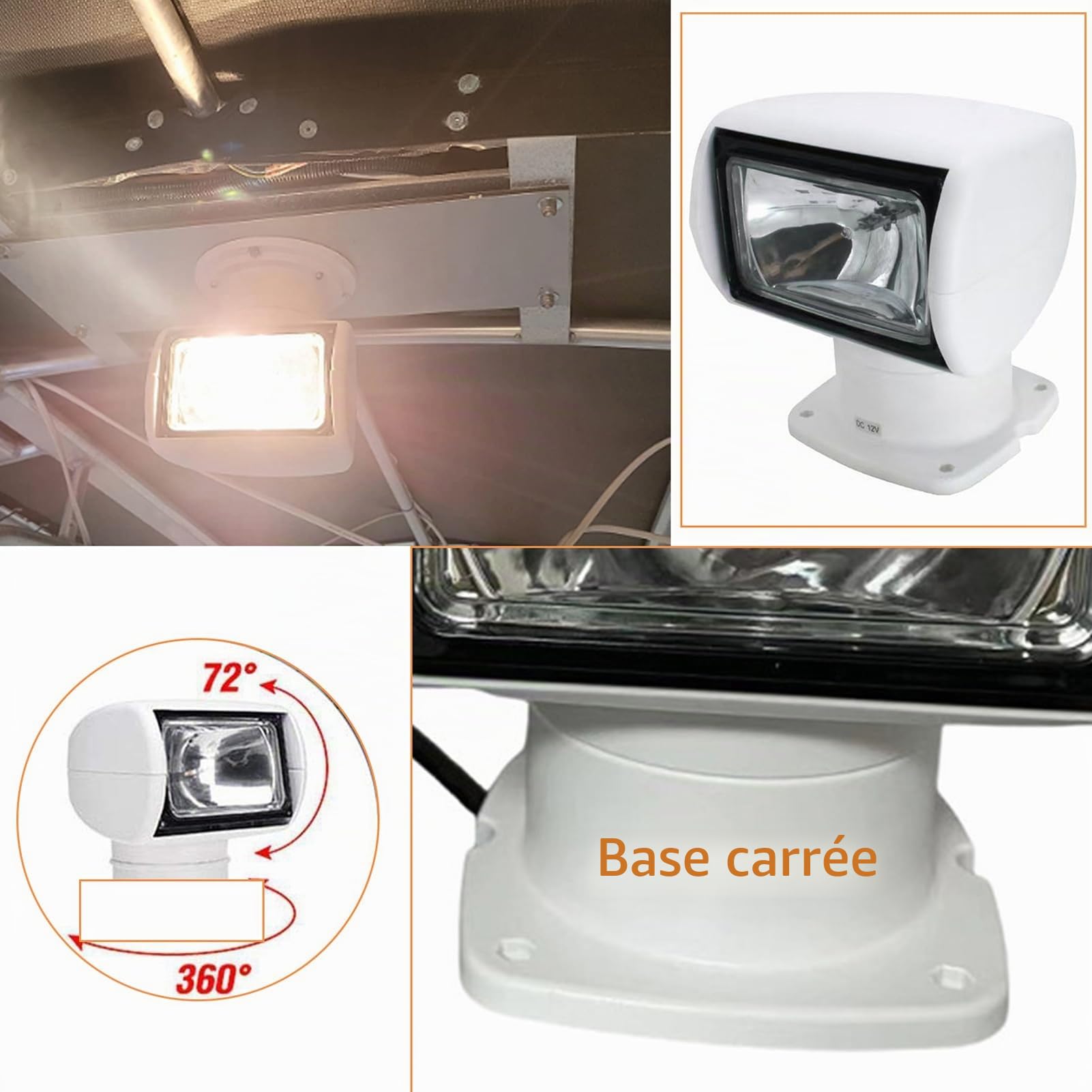 Projecteur de bateau 24 V 100 W 2500 lm Rotation à 360° Télécommande halogène portable IP67 Étanche