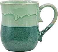 Masoline 20oz Large Ceramic Coffee Mug - Handmade Unique Glazed Pottery Tea Cup, Big Handle, Microwave & Dishwasher Safe (Light & Deep Green)