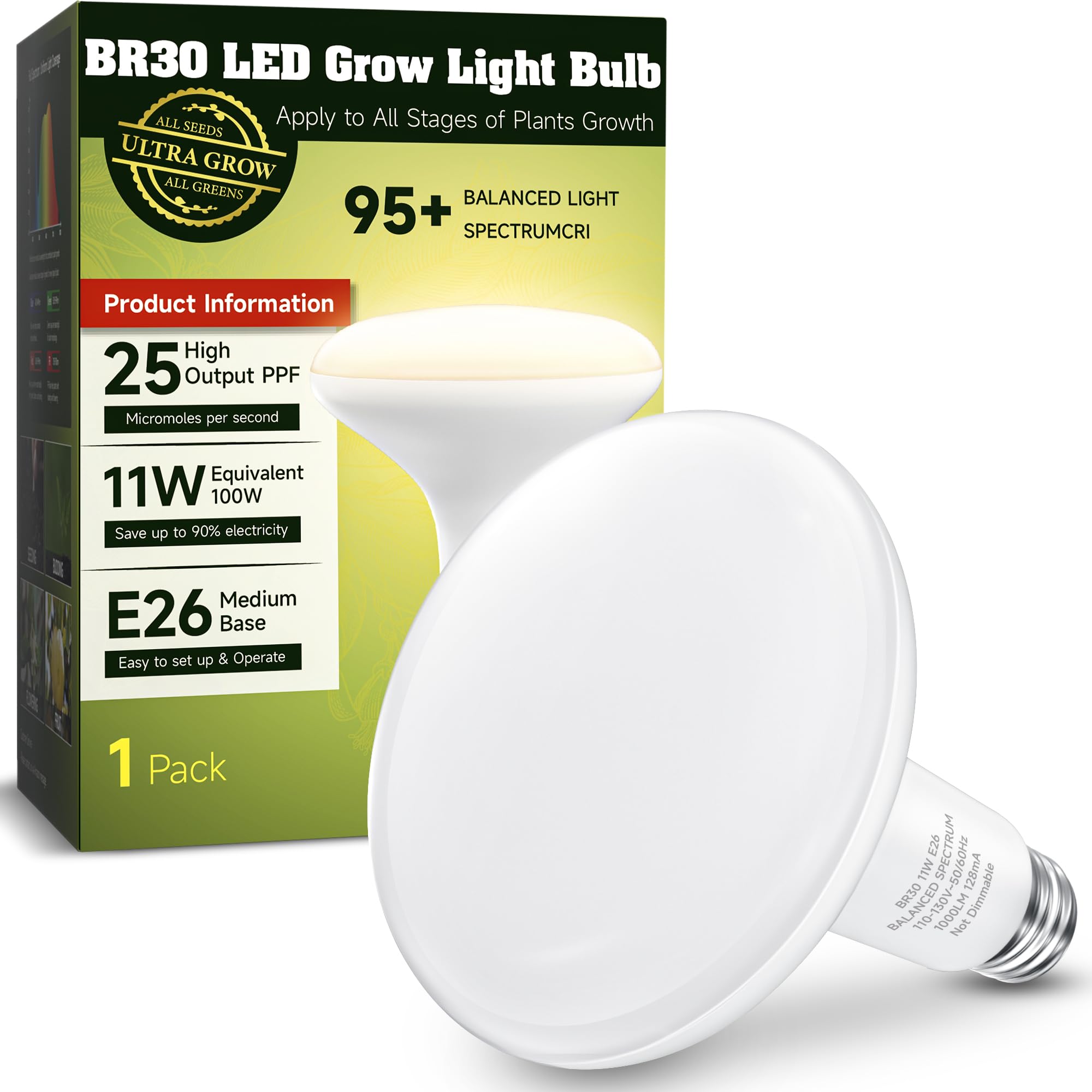 Grow Light Bulbs, 100W Equivalent LED Grow Bulbs for Indoor Plants, 11W Full Spectrum Plant Light Bulb 4000K for for Indoor House Plants Lamp, Growing, Seedlings, Greenhouse, Hydroponic