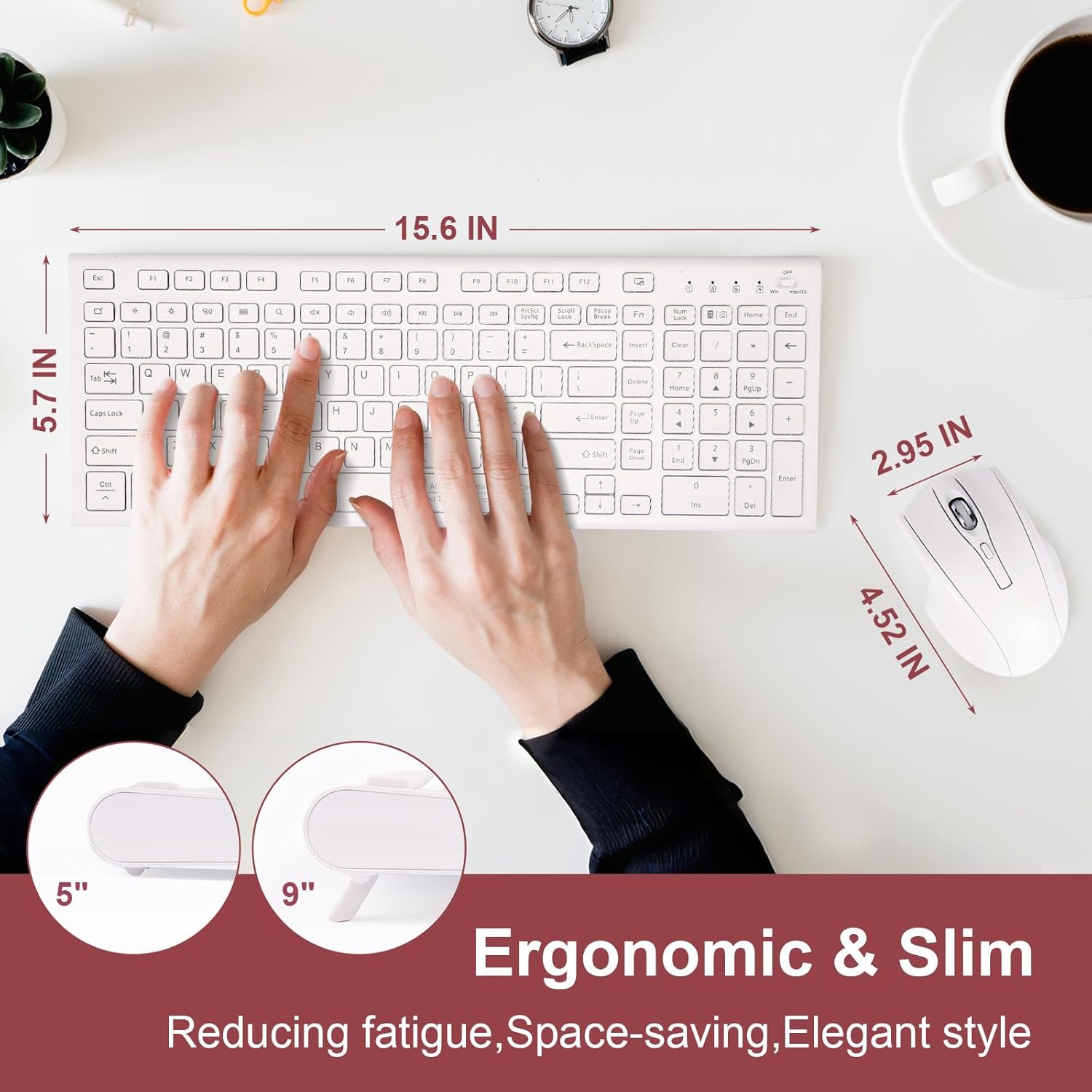 Wireless Keyboard and Mouse Set, 2.4G USB Silent Ultra-Thin Compact Full-Size Keyboard, Compatible with PC, Windows, Mac, MacBook (White) - Image 3