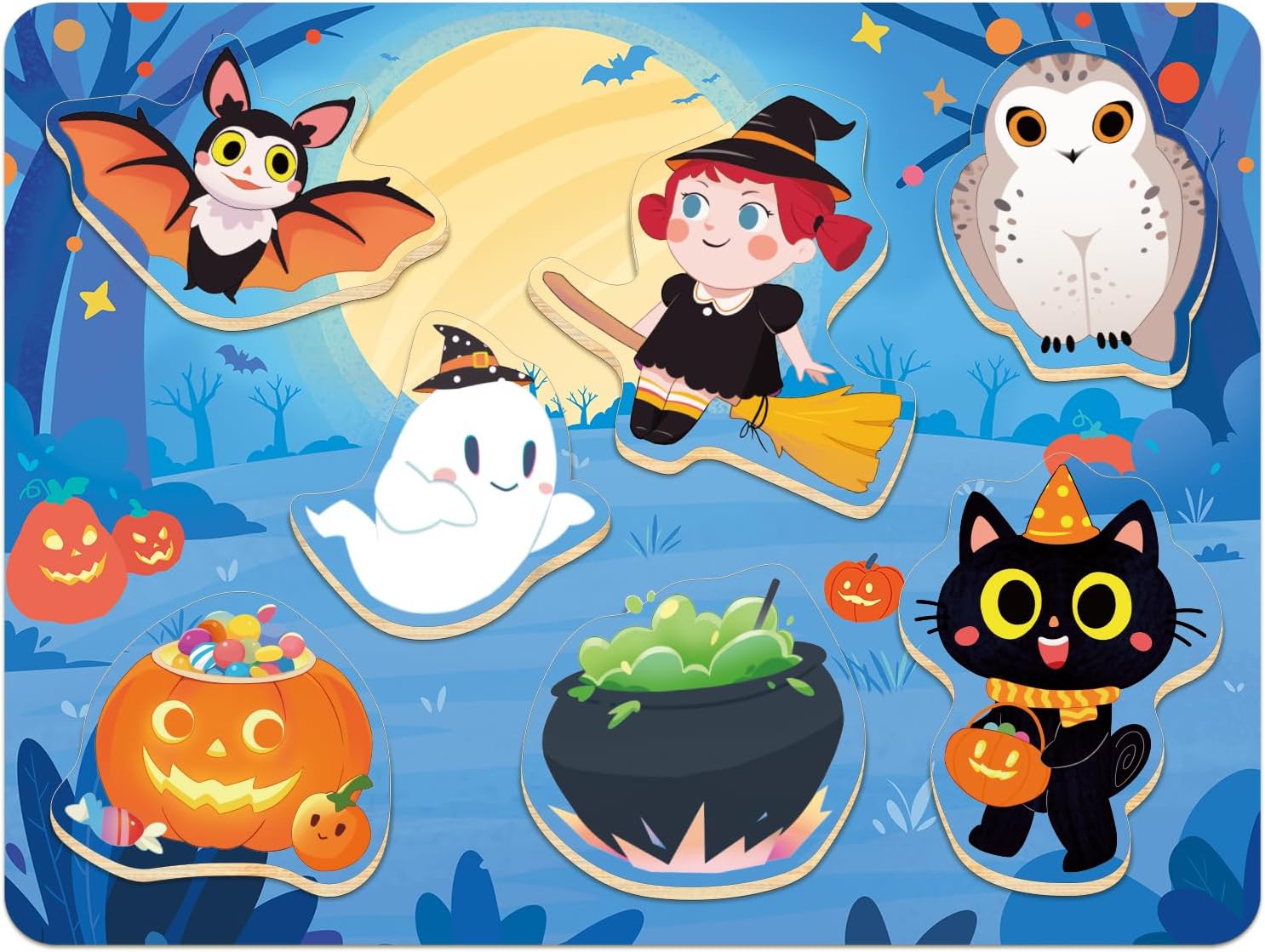Halloween Puzzle for Kids, Wooden Chunky Jigsaw Puzzles, Ages 3-5