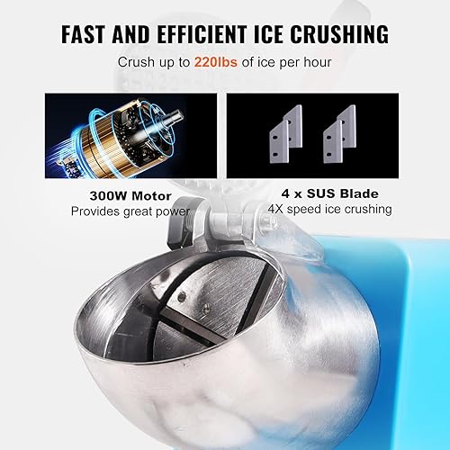 Miniatura 3 de VEVOR Máquina trituradora de hielo, máquina eléctrica de cono de nieve de 220 libras por hora con 4 cuchillas, máquina de hielo afeitado de acero