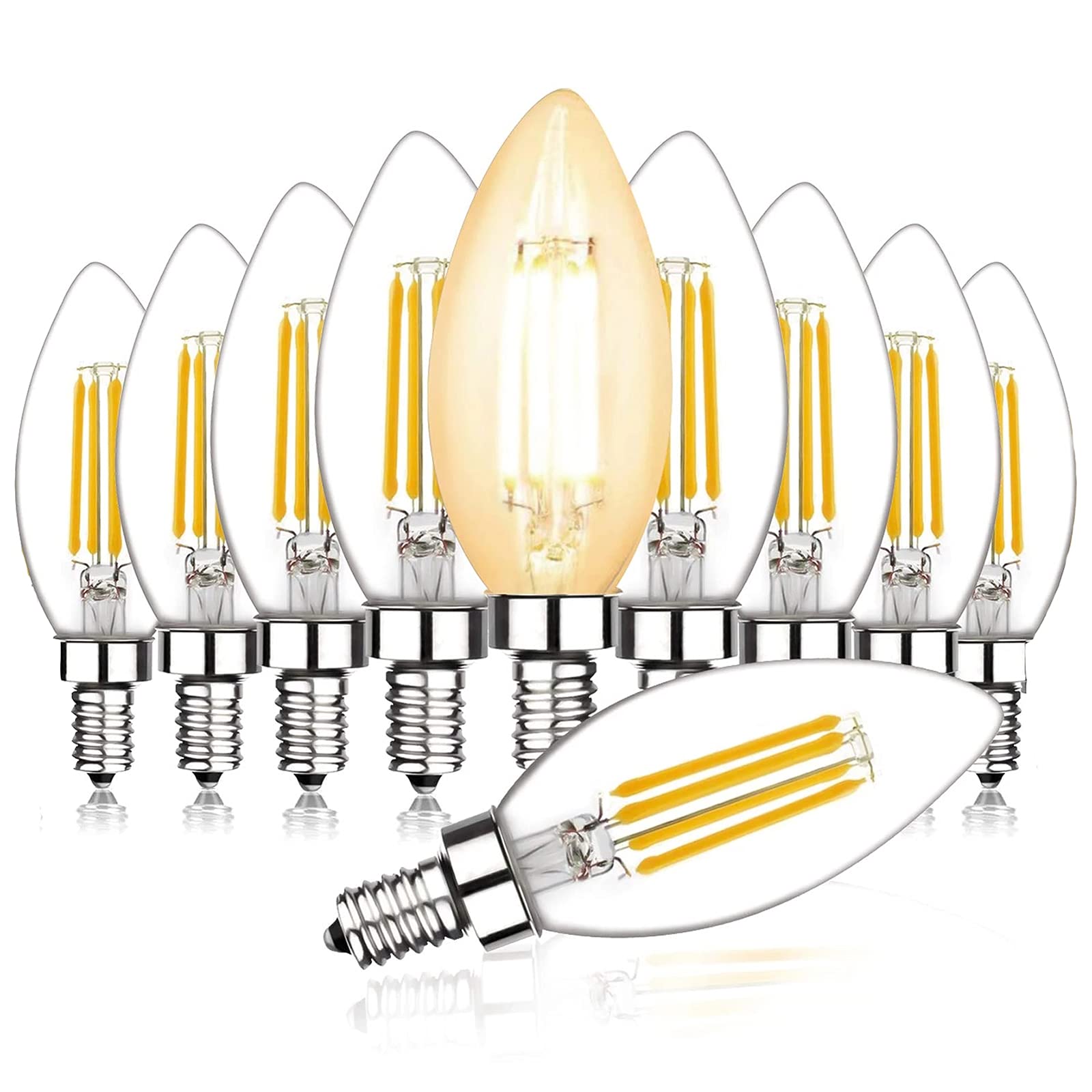 E12 E14 Bombilla LED Filamento LED Bombilla de luz de Vela E14 220V 6W Bombilla Vintage para candelabro Blanco cálido frío (9Pcs)
