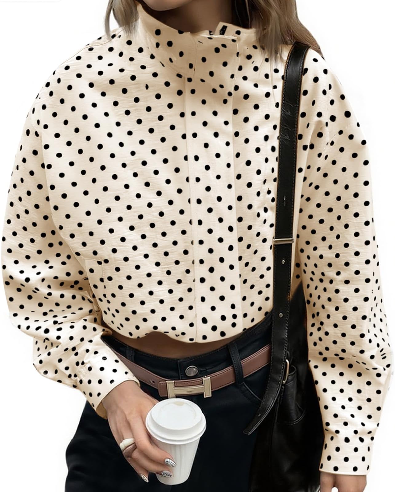Womens Zip Up Cropped Jackets Polka Dot Oversized Jackets Spring Lightweight Trendy Casual Coats