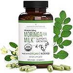 Lactation Supplement - Organic Moringa Capsules for Breastfeeding Support to Increase Breastmilk Supply (120 ct) Pure Malunggay Leaf Powder for Milk Production Booster & Postnatal Vitamins A E K 500mg