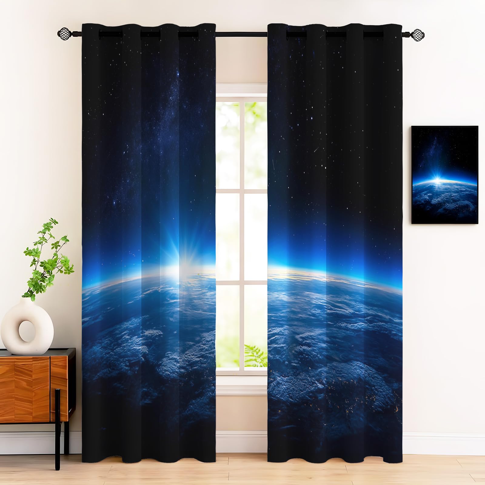 Rideau anti chaleur et froid bleu occultant à oeillets 140x260cm pour maison