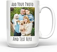 Giftbees Personalized 15oz Ceramic Coffee Mug - Custom Photo Text Logo, Microwave Dishwasher Safe, Unique Gift for Men Women