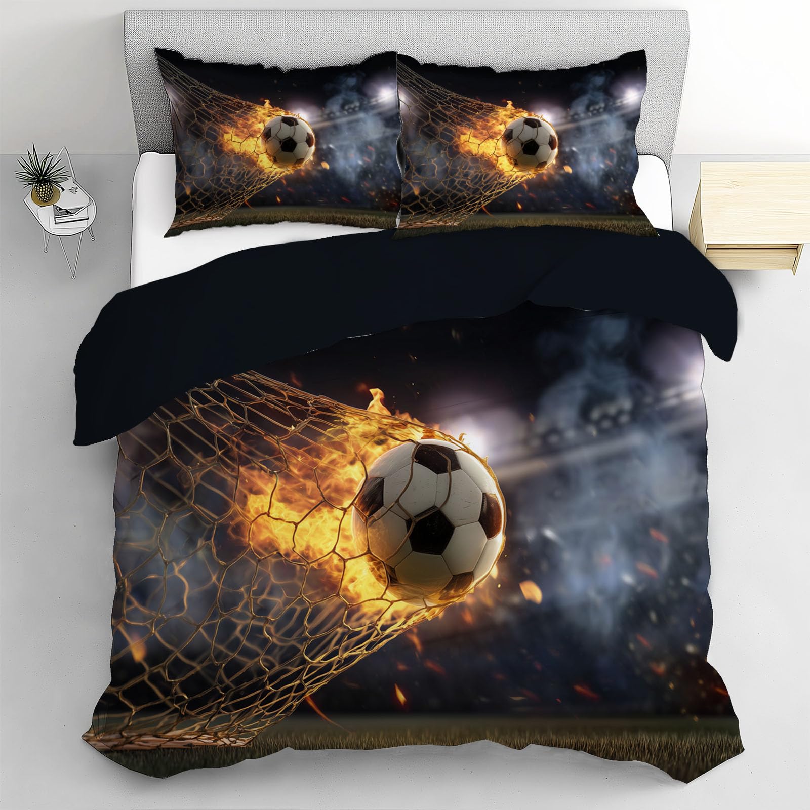 Housse de couette 140x200 football, le cadeau idéal pour lit d'enfant orange