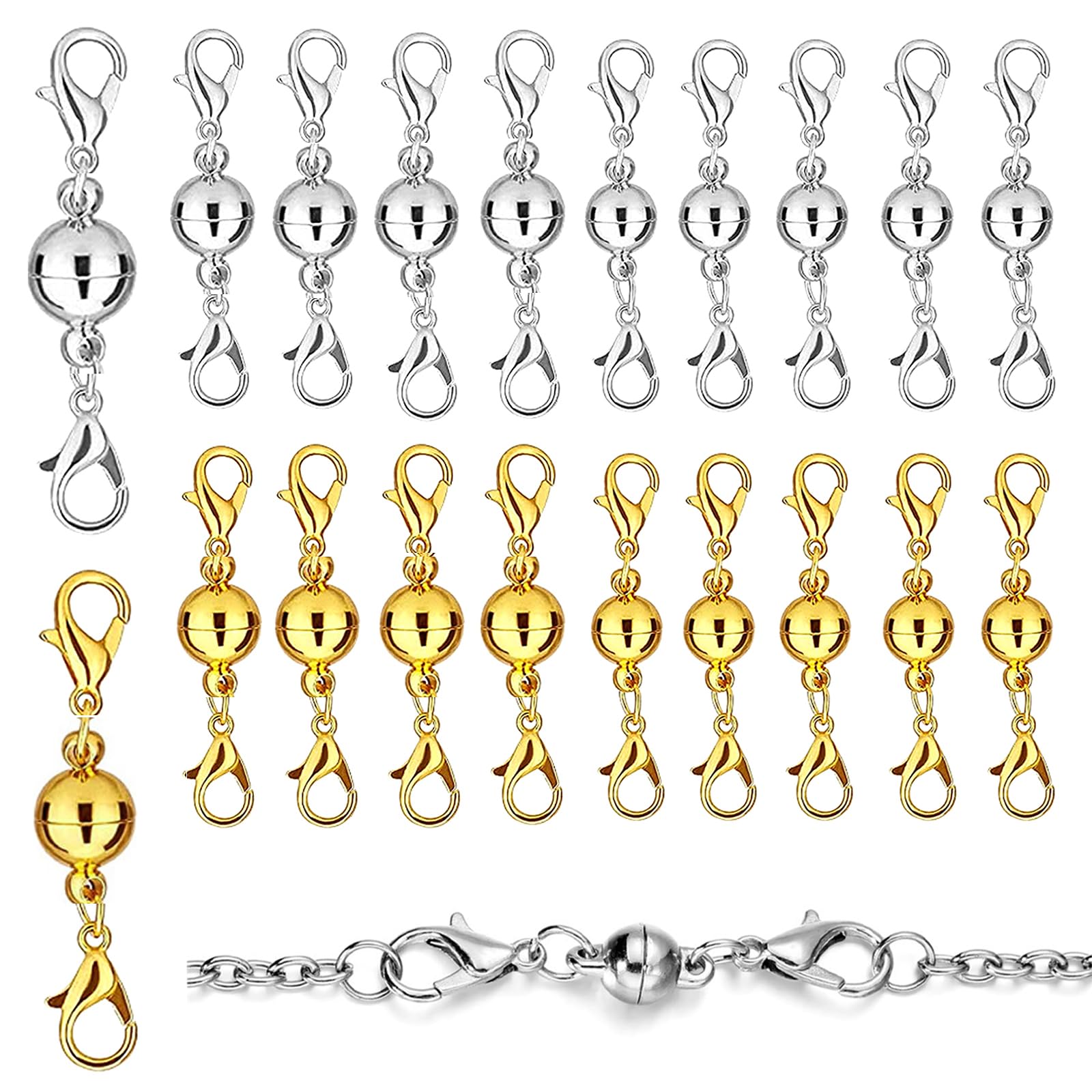 Makuki ネックレス マグネット 留め具 20個セット 6mmと8mm マグネットクラスプ 簡単装着 磁気クラスプ エンドパーツ ジュエリー 延長用金具 磁気クラスプ DIY用 クラフト作り 単装着 接続端 ブレスレットと首飾り ネックレスと宝飾品 プレゼント