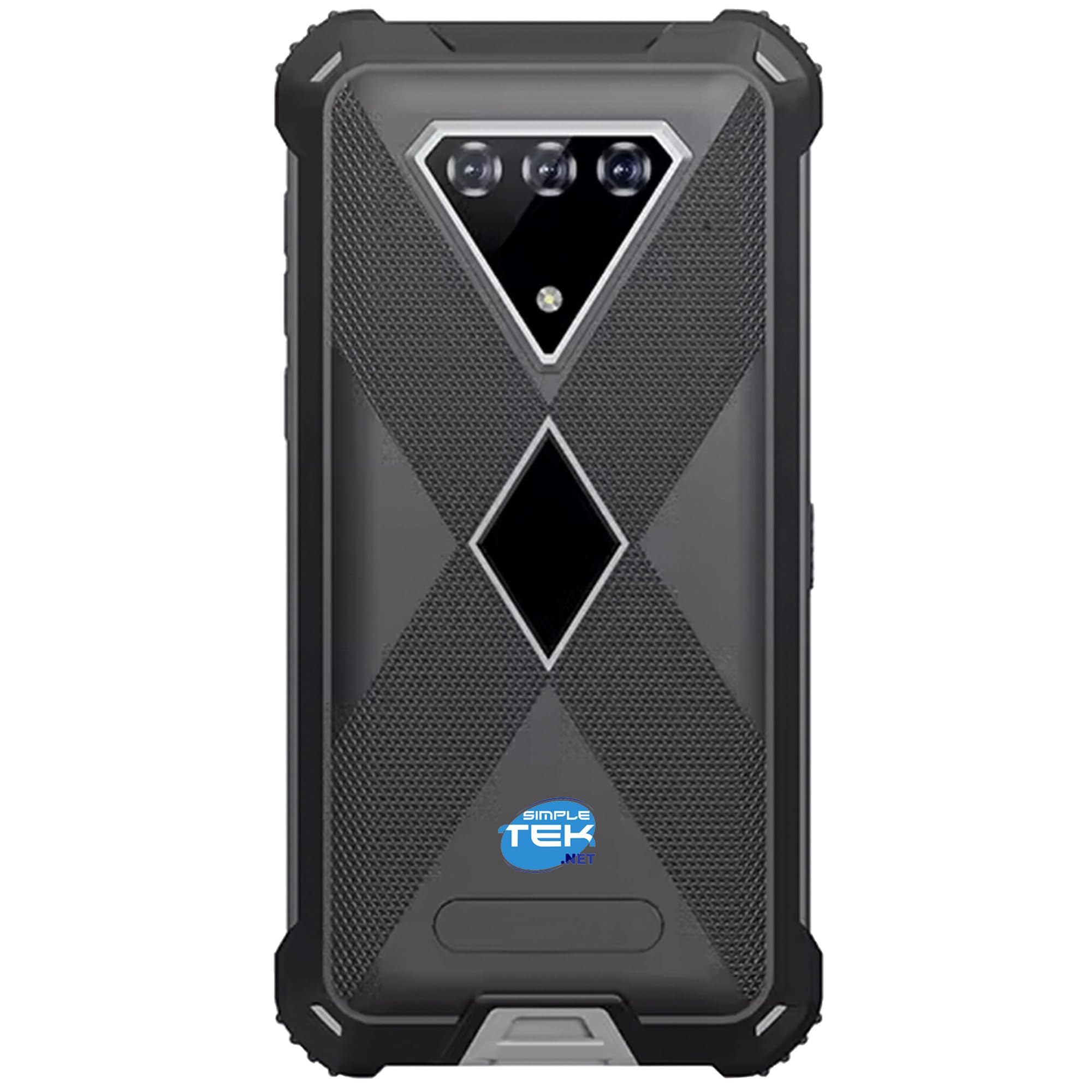 SIMPLETEK Wytrzymały smartfon 4G Dual SIM z baterią 10 000 mAh, pamięcią 6 GB RAM i 128 GB, bezprzewodowym ładowaniem, NFC, czujnikiem linii papilarnych, czarny