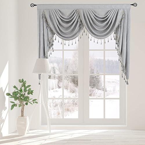 Miniatura 9 de JADE POKE Cenefa de cascada de ramas de árbol jacquard con cuentas doradas, cenefa de borla con bolsillo para barra para sala de estar, dormitorio,