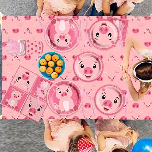 Miniatura 6 de Decoraciones de cumpleaños de cerdo, juego de vajilla de cerdo de granja de 143 piezas, platos temáticos de cerdo rosa y servilletas, suministros de
