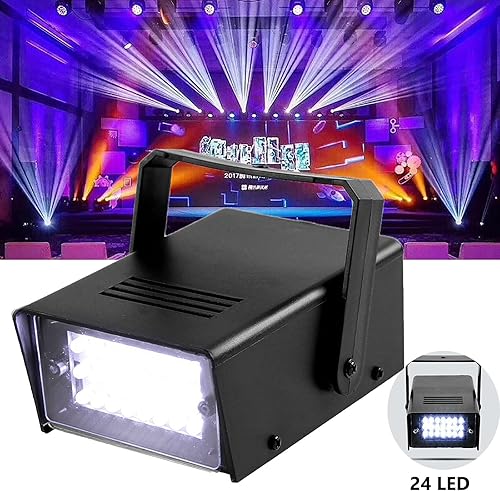 Vista 4 de ENUOLI - Mini luz estroboscópica LED de color blanco con 24 LED superbrillantes de control de velocidad variable para clubes, Navidad, efectos