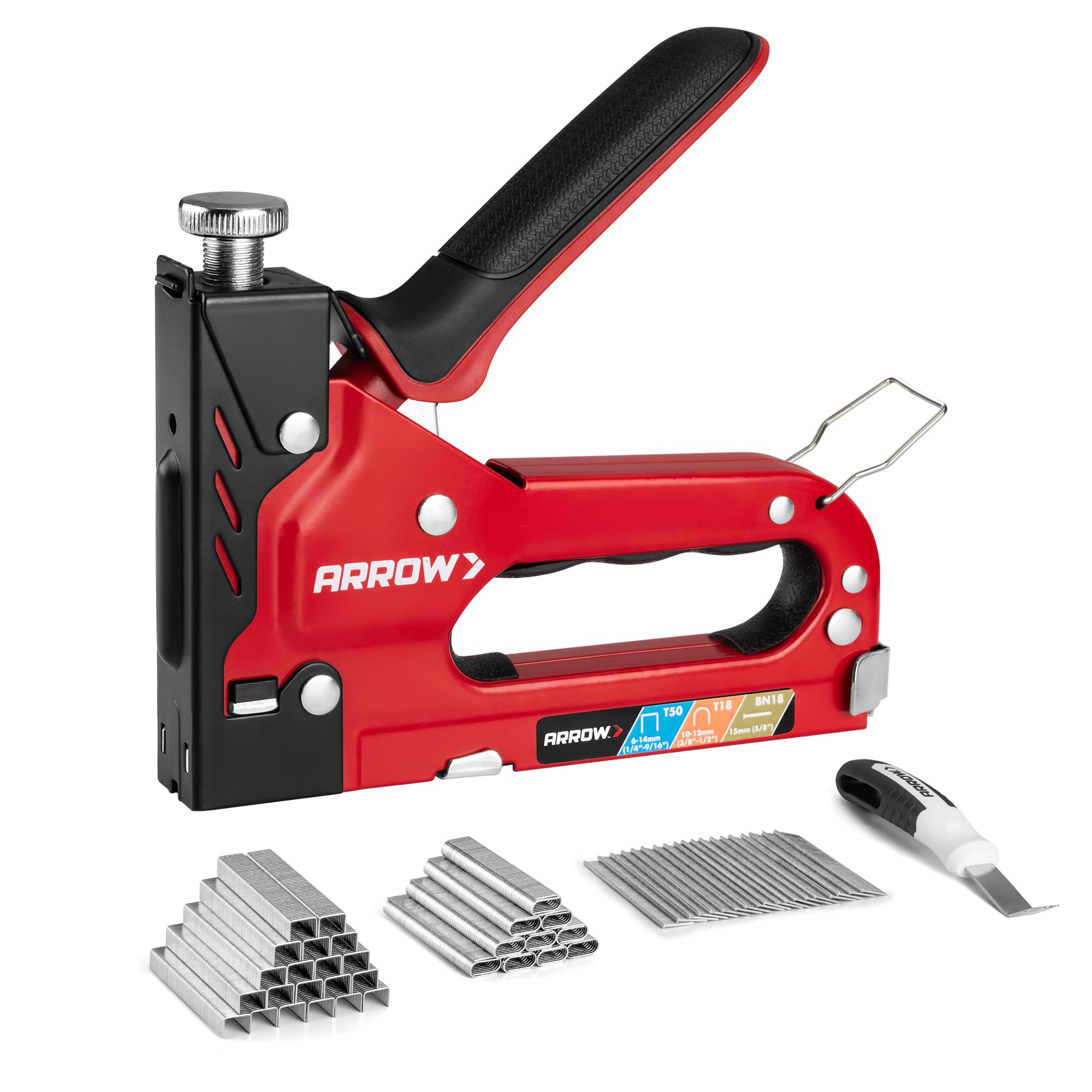 Arrow Heavy Duty 3-in-1 Upholstery Staple Gun with 3000 Staples | Manual Brad Nailer with Remover, Power Adjustment Stapler Gun for Wood, Wire, Decoration, Fixing Material, Crafts, DIY