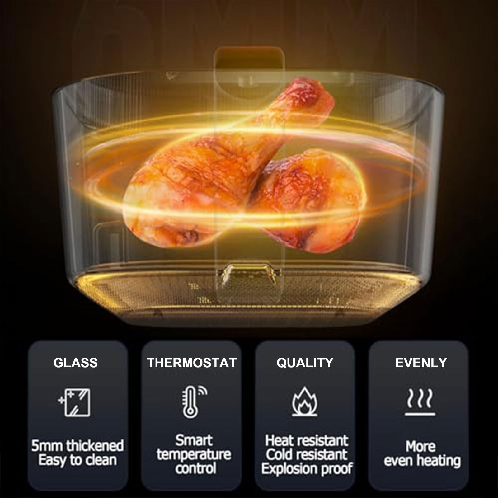 1200W Glass Air Fryer 6L, Transparent Freidora de Aire de Cristal with 7 Pre-Programmed Modes, 120-200℃ Oil-Free Fast Frying Ove