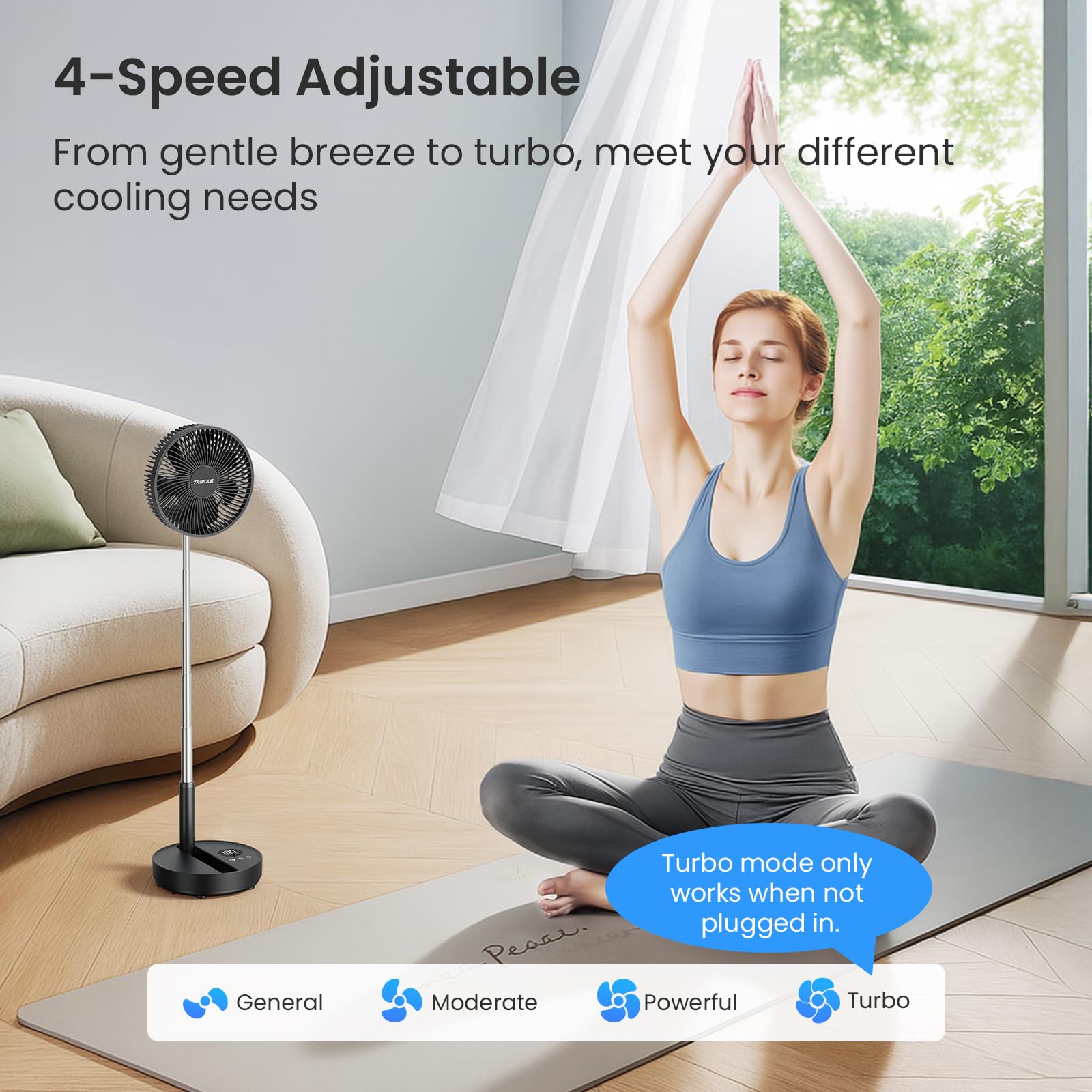 Ventilador de pie portátil, ventilador oscilante recargable de 8000 mAh con control remoto, ventilador de pie silencioso con temporizador de 1 a 8 horas, ventiladores de escritorio plegables 3
