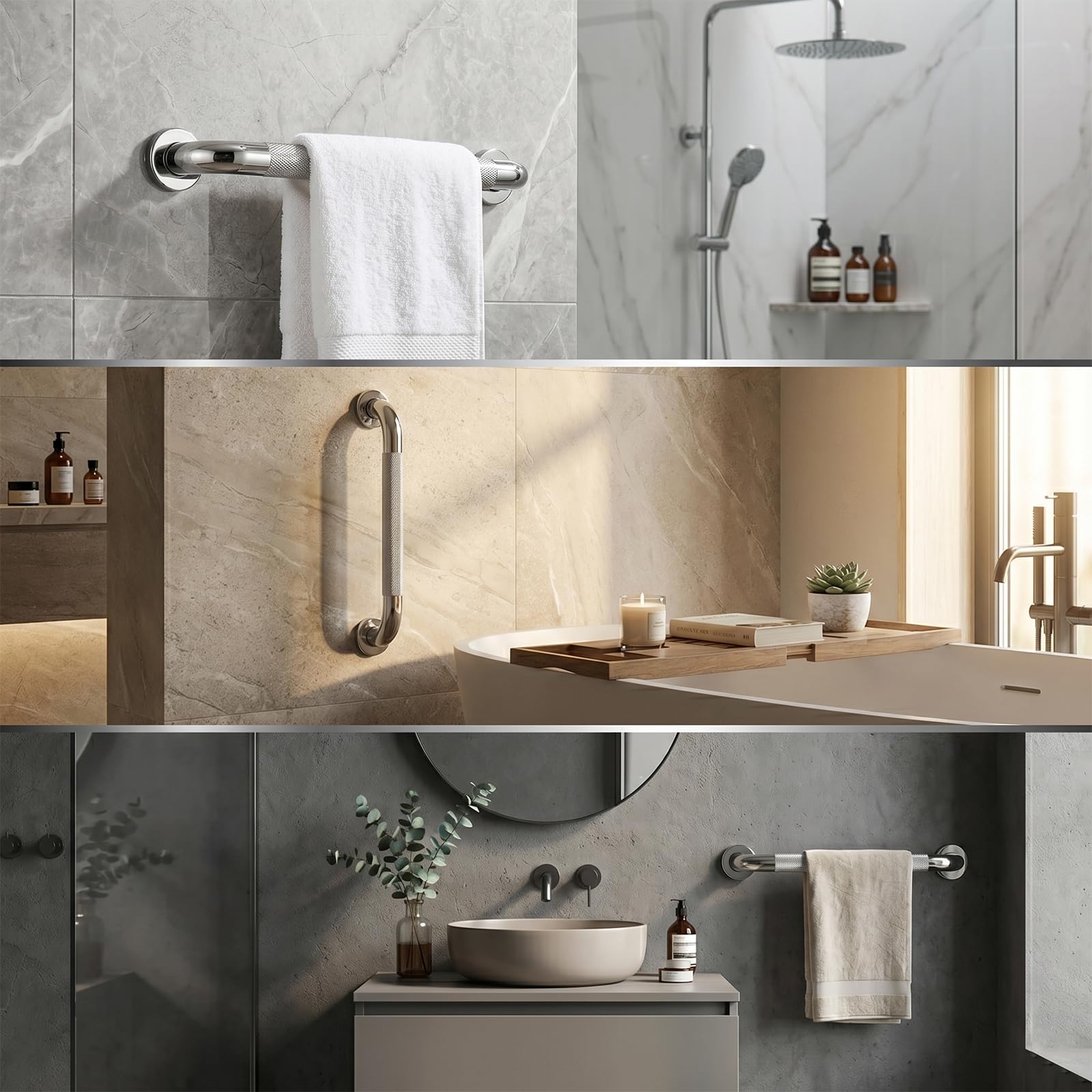 Haltegriff Bad 2er Set, 40 cm Badezimmer Handlauf aus Edelstahl 304 mit gerändelter Griffzone für rutschfesten Halt, Wandgriff für Dusche, Badewanne & WC, inkl. Montagematerial