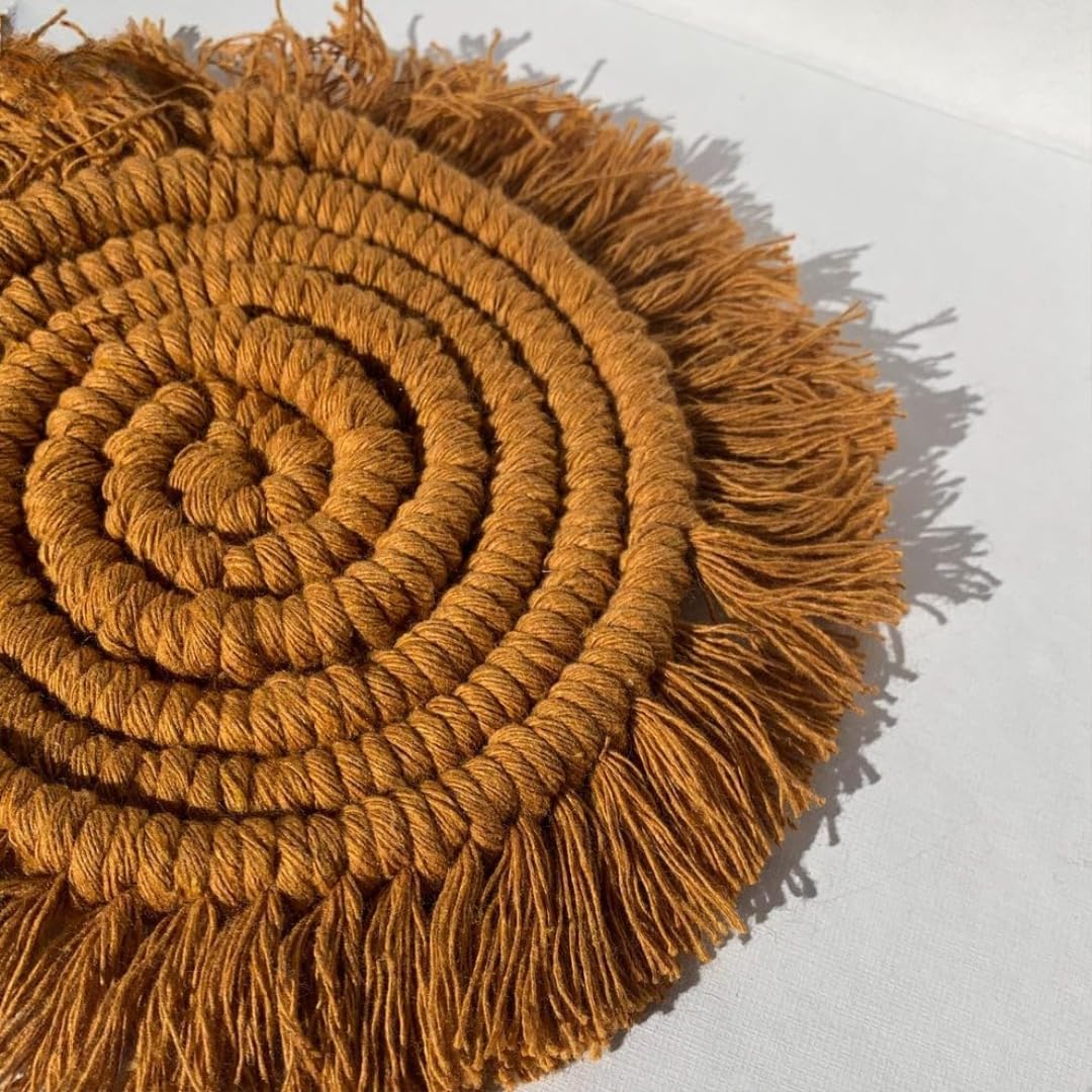 MTRXX Handmade Macrame Coasters Set of 4 – 4-Inch Round Cotton Cup Mats, Boho Fringe Coasters for Coffee, Tea & Home Decor, Woven Table Accessories