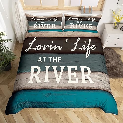 Miniatura 7 de Juego de ropa de cama con temática de lago, funda de edredón de madera vintage para niños, adolescentes, niños y niñas, funda de edredón de vida de