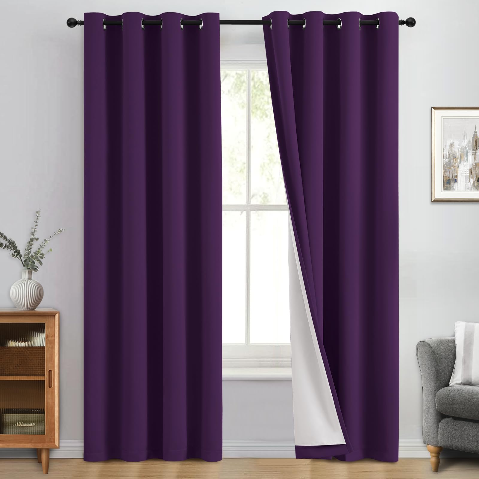 Yakamok Purple 100% Blackout Curtains 84 Inches Long for Bedroom 50" Wide โ image 1
