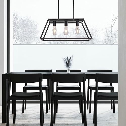 Miniatura 10 de XILICON Lámpara de araña rectangular negra de 6 luces para comedor, accesorios de iluminación para colgar, iluminación de cocina, luces colgantes