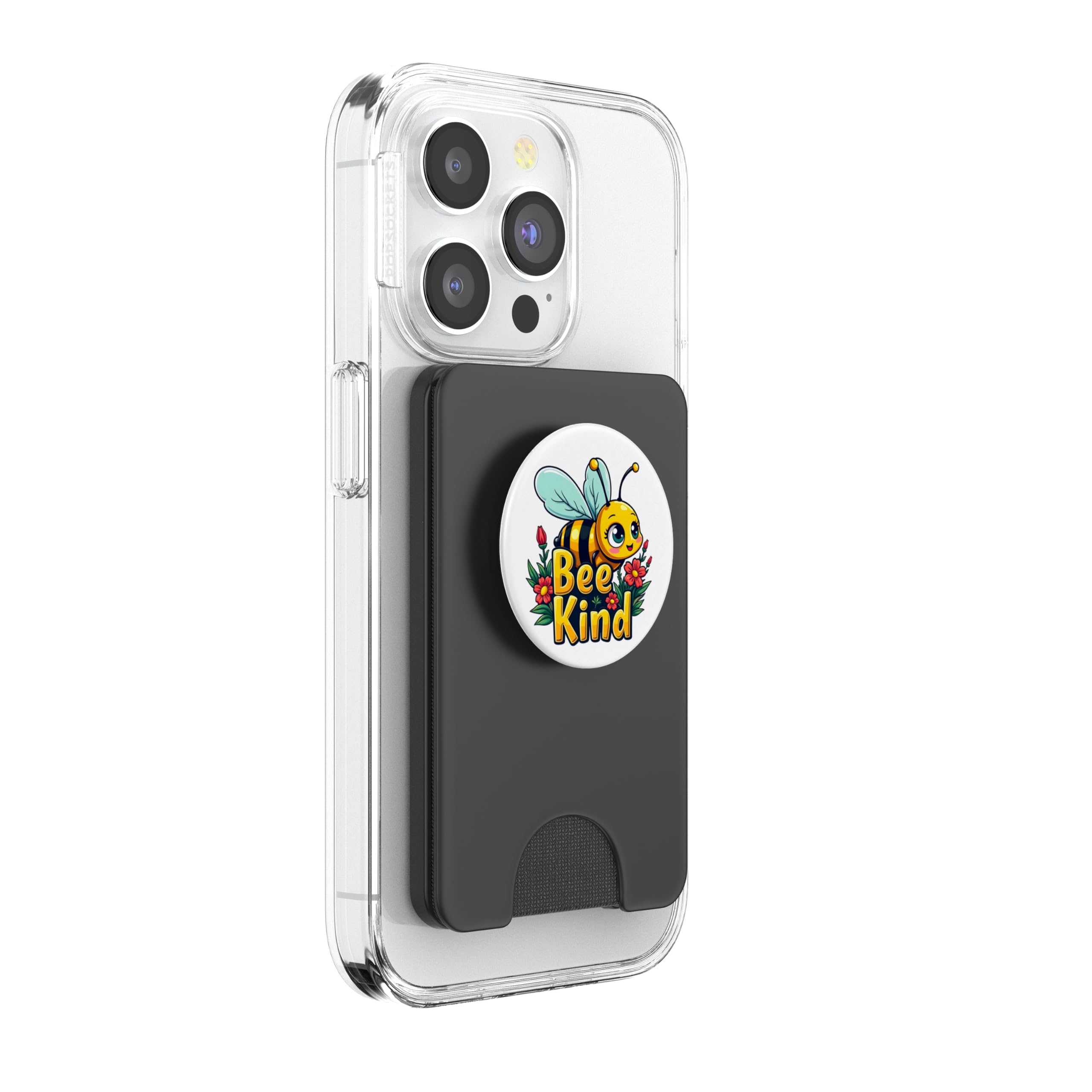 Bee Kind Bumble Bee Flower Graphic Kindness For Women Girls PopSockets PopWallet for MagSafe, Black - Image 4