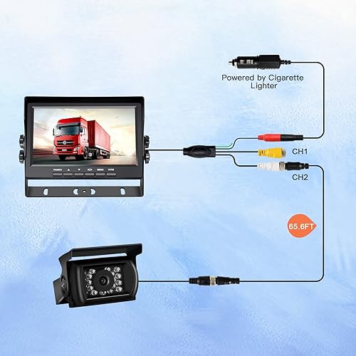 Miniatura 7 de Cámara de respaldo RV con kit de monitor HD de 7 pulgadas, IP68, impermeable, cámara de visión trasera infrarroja, sistema de cámara de respaldo