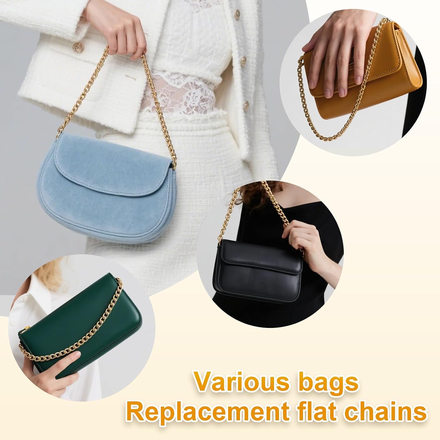 Gold Purse Chain Replacement Straps Compatible with Coach Handbags Large, Accessories for Coach Handbags, Chain Strap for Women's Purse Bag