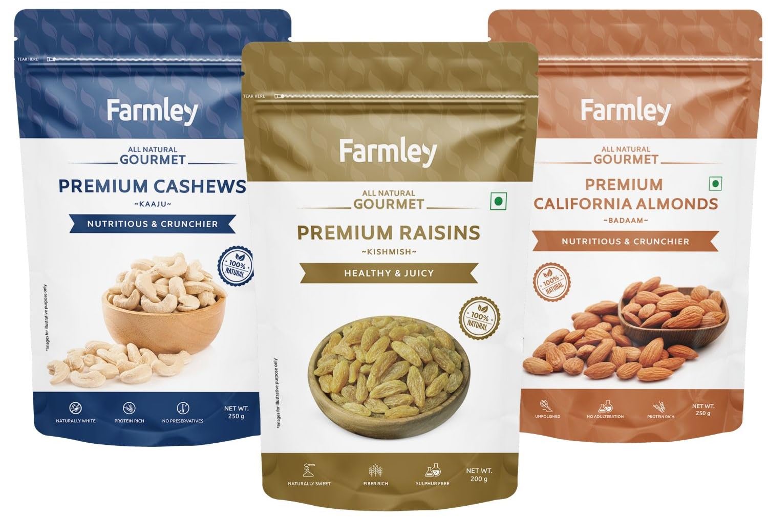 Farmley Dry Fruits Combo Pack 700 g I Almonds 250g + Cashews 250g ...