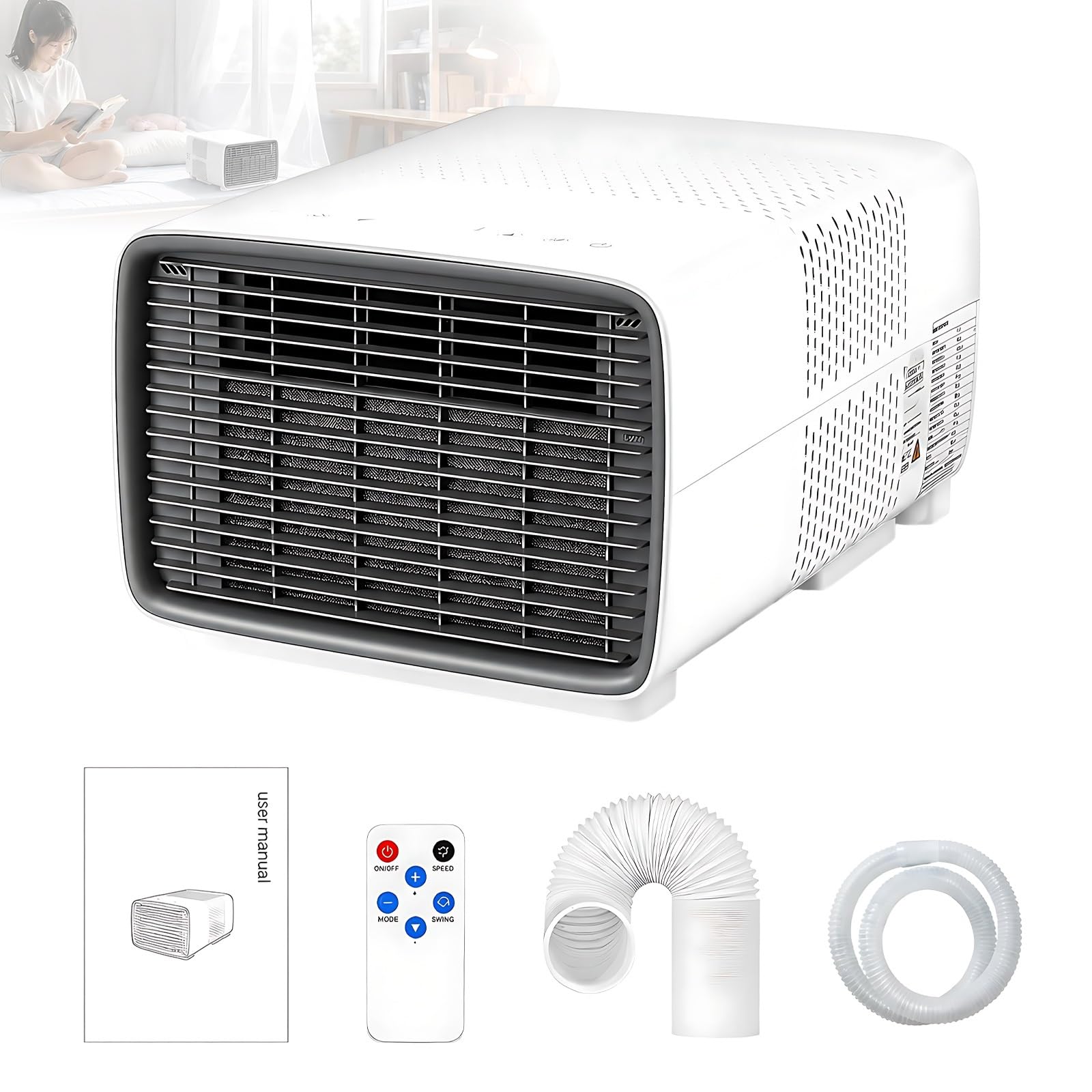 Mini Klimatyzator Przenośny do Małej Sypialni, 2700BTU Cicha Klimatyzacja, 3-w-1 Chłodnica Powietrza do Pokoju Studenckiego & Biura