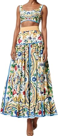ksotutm 2 Piece Skirt Sets for Women Animal Printed Halter Top High Waist Maxi Skirt Womens Fashion Vacation Outfits