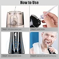 Vista 8 de Irrigador dental inalámbrico para dientes recargable, 7 ajustes limpios, irrigador oral para aparatos ortopédicos para adultos, limpieza de dientes
