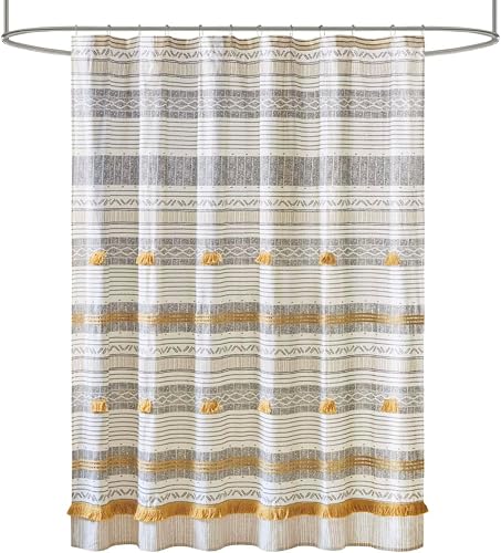 INK + IVY Cody Duschvorhang aus 100% Baumwolle, Boho-Chic, Bedruckt, gestreift, 