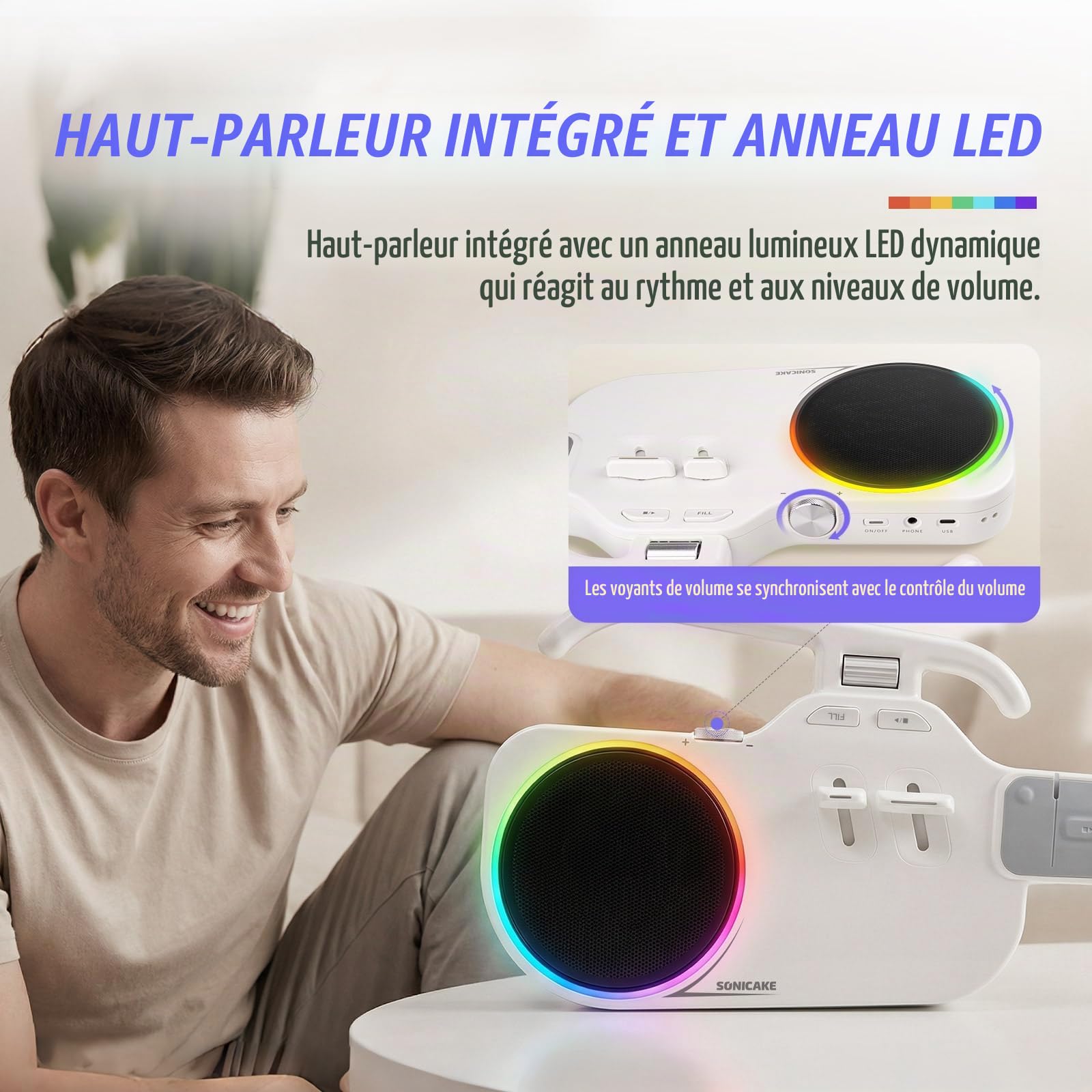 SONICAKE Guitare Intelligente Sans Cordes, Ukulélé Numérique à Manche Lumineux pour Débutants, Instrument de Voyage Portable avec Haut-Parleur BT 10W Intégré, Accompagnement Auto & App NeoUke