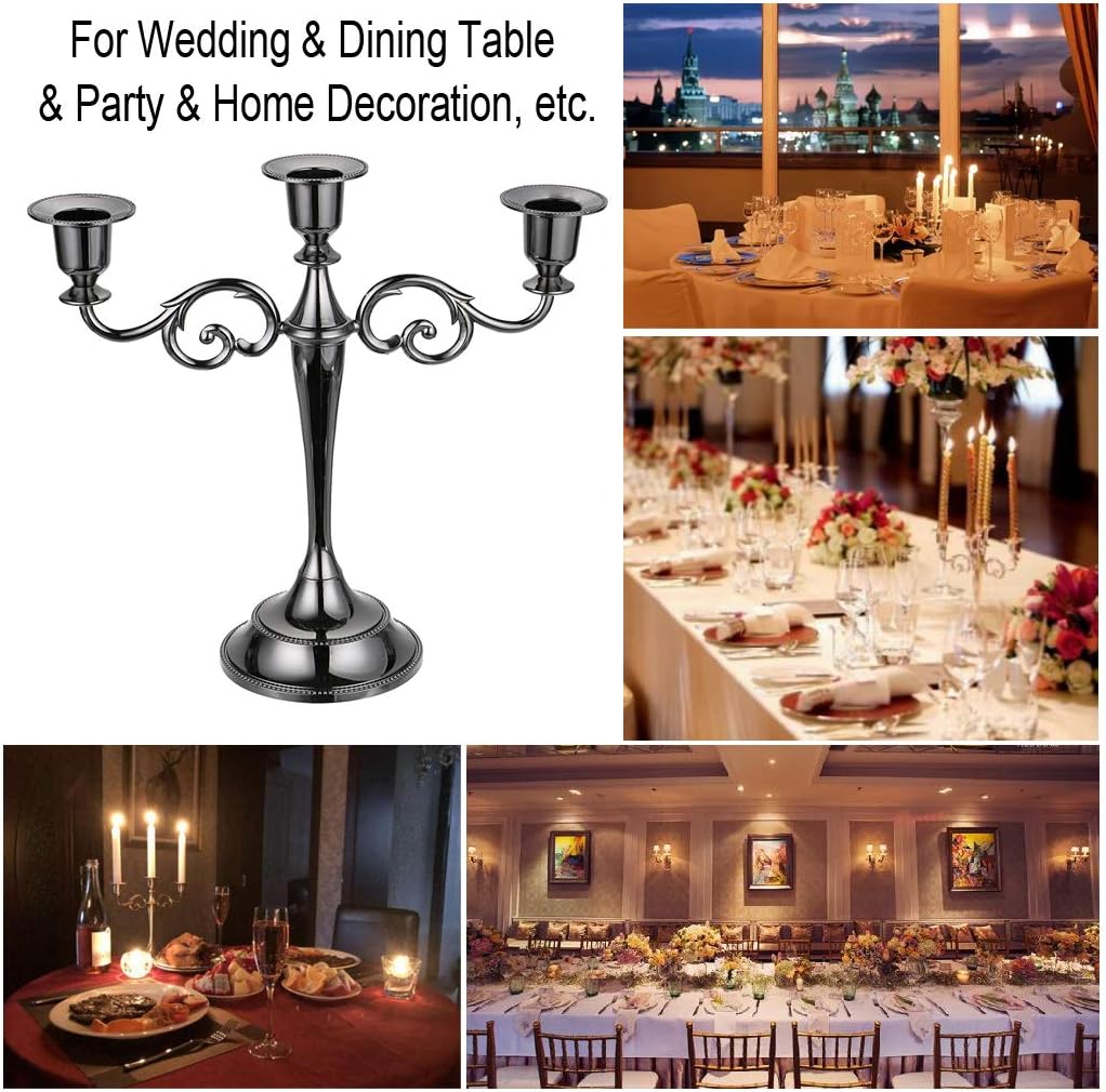 SUMNACON Metal Candelabra 3 arms Candle Holders Stand For Wedding Dinning Party (Black,10inches) - Image 5