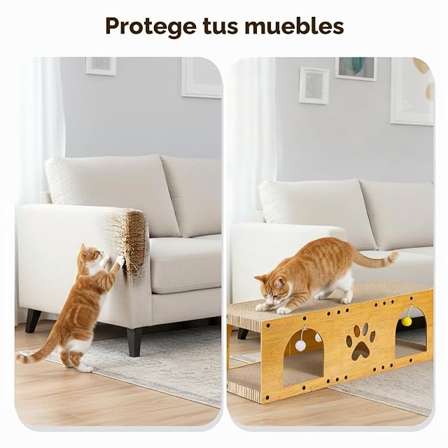 Foto 7 de 8 de Gimars Rascador para Gatos 100x30x30 cm, Casa de Cartón con Bola de Juguete
