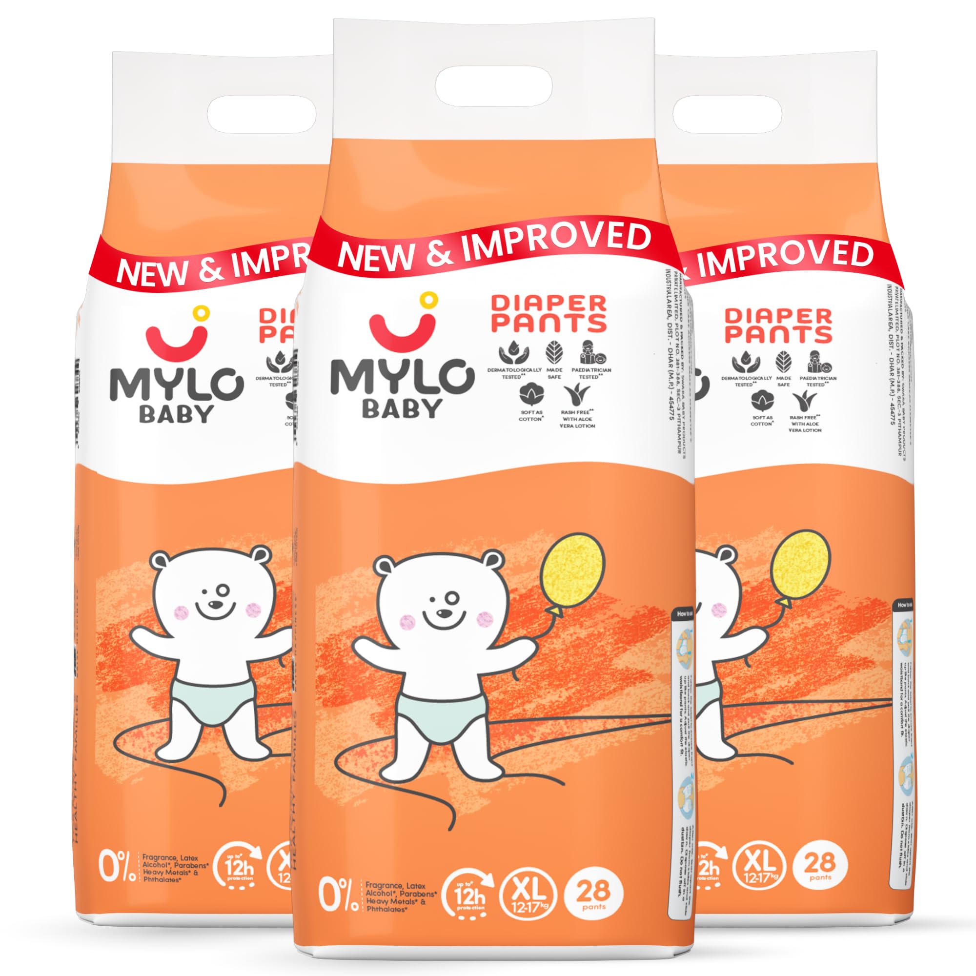 Mylo Baby Diaper Pants Extra Large (XL) Size 12-17 kgs (84 count) Leak Proof | Lightweight | Rash Free | 12 Hours Protection | ADL Technology | with Aloe Vera Lotion-image-33