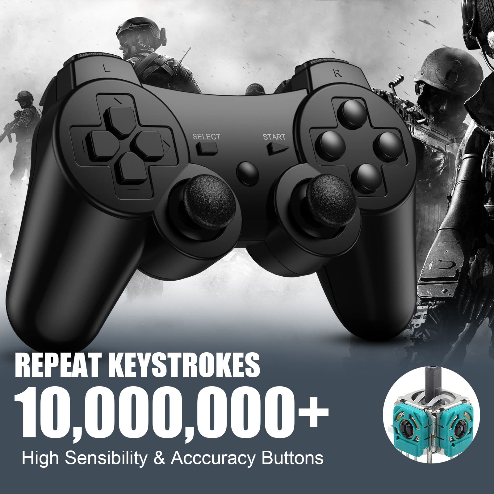 Manette pour PS3, Manette sans Fil pour PS3 Joystick PS3 Bluetooth Manette de Jeu Gamepad Six Axes Télécommande Double Vibration avec Câble de Chargement USB