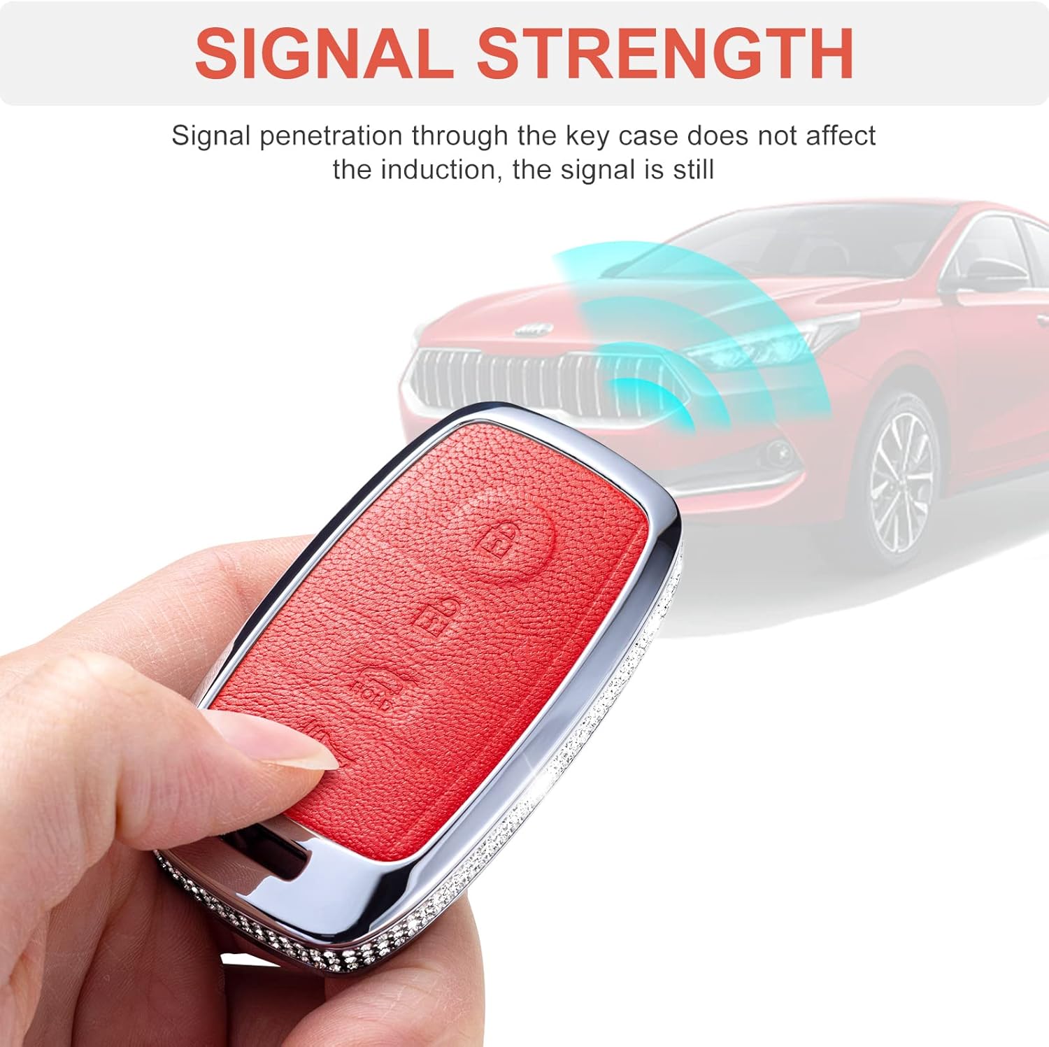 for Kia Key Fob Cover with Keychains, Genuine Leather Key Shells Case Protector Compatible with Kia Forte Koup Niro Optima Rio Sorento Soul Sportage Smart Key, Red