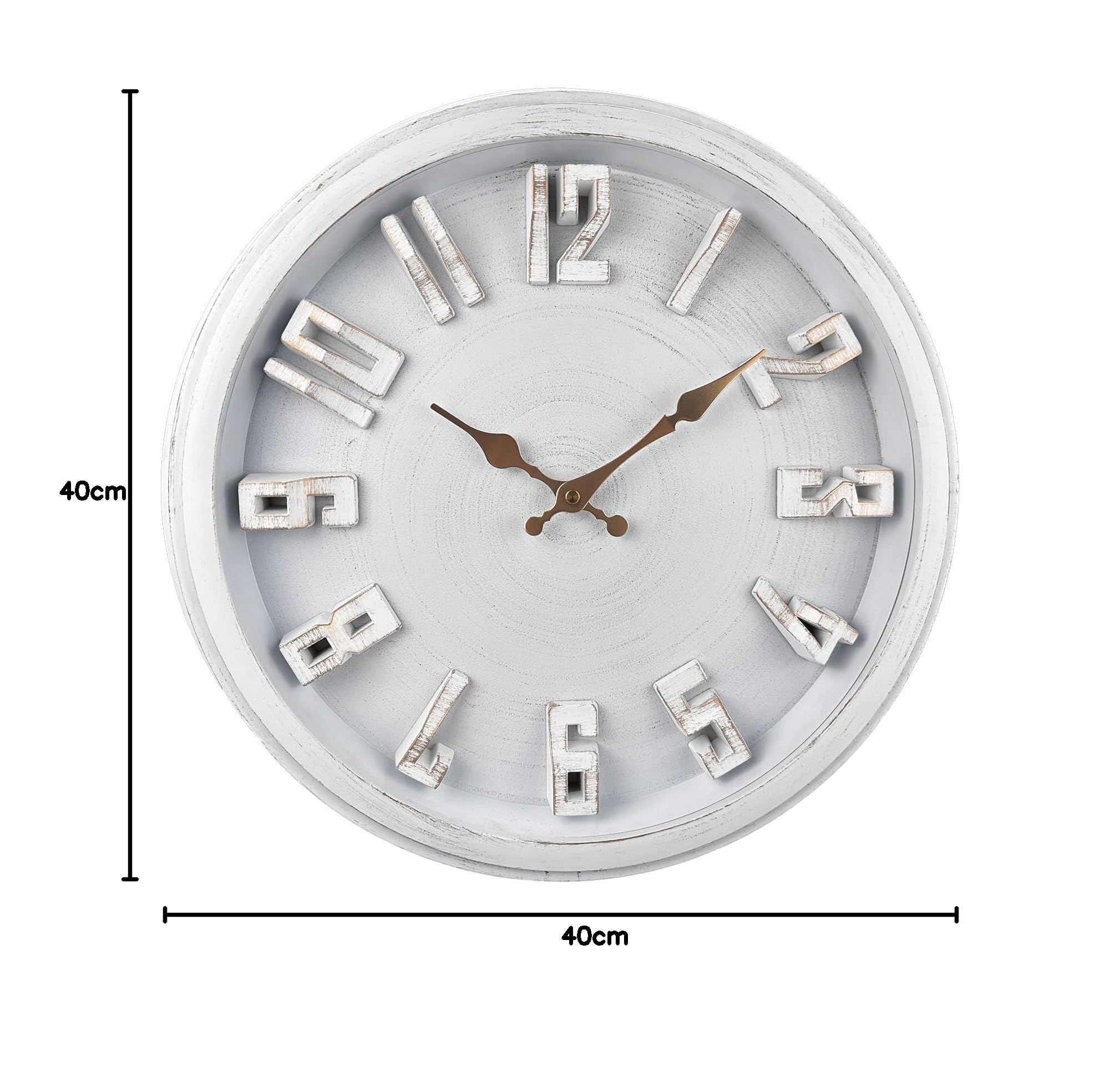 Extra Grande Reloj de Pared Vintage de 40 cm, Silencioso, Sin Tictac, Clásico, Retro, Funciona Pilas, 3D Números grandes, Fácil de Leer, Adecuado Para Sala de Estar, Dormitorio, Cocina (Blanco)