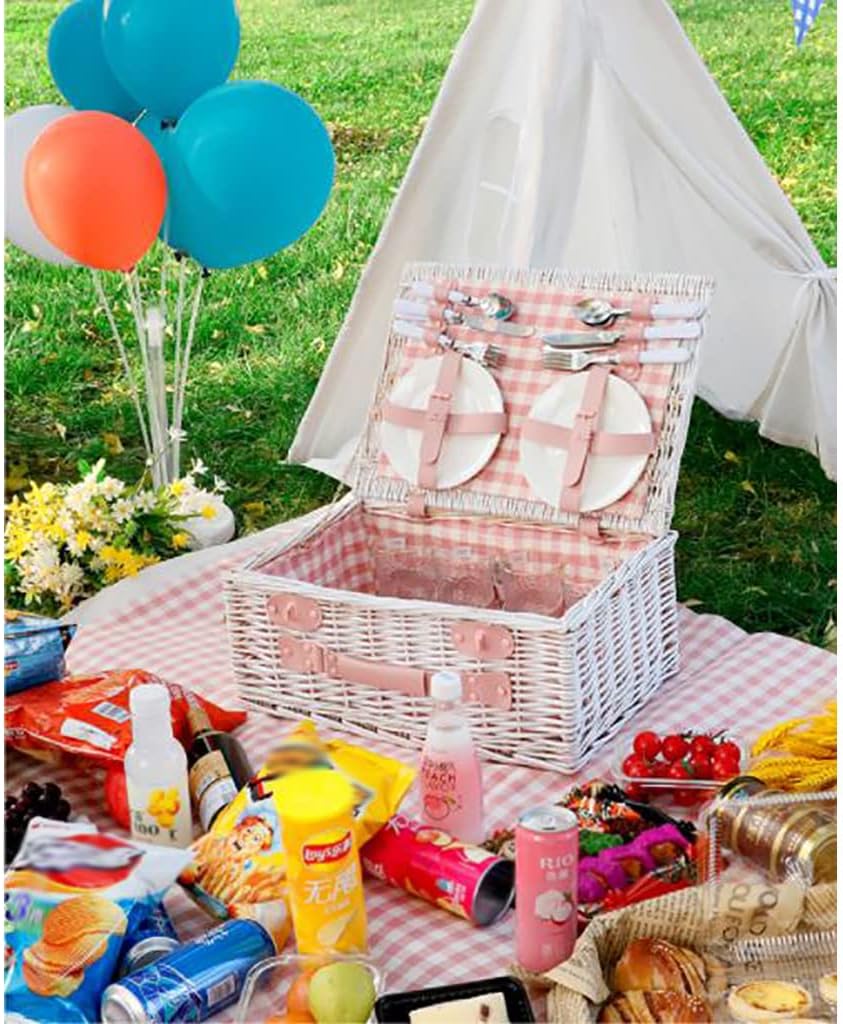 Picnic Basket Set Handmade Wicker Picnic Basket for 4 Person with 23 Piece Service Gift Set Willowr Cutlery for Camping,Outdoor,Valentine Day,Chirtmas,Thanks Giving,Birthday. (C 46 * 20 * 33cm)
