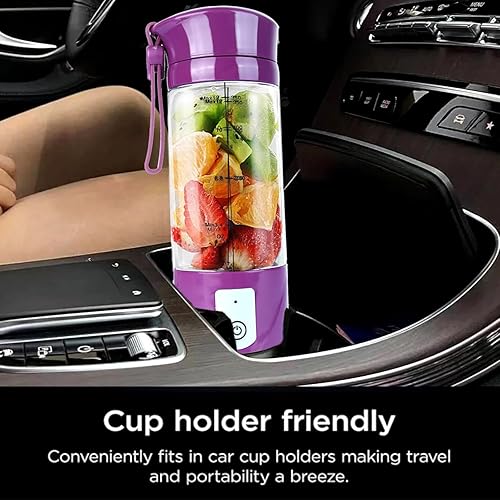 Miniatura 3 de Licuadora personal portátil para batidos, licuadora de viaje inalámbrica recargable por USB de 13 onzas con 6 cuchillas dentadas de acero