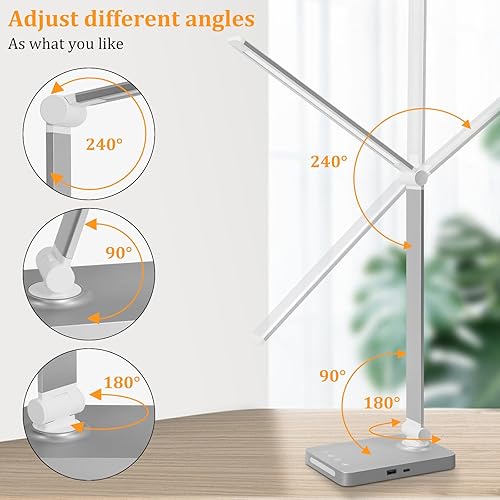 Miniatura 6 de Dott Arts Lámpara de escritorio LED con puertos USB, lámparas de escritorio táctiles para oficina en casa con 5 modos de color, 3 luces de