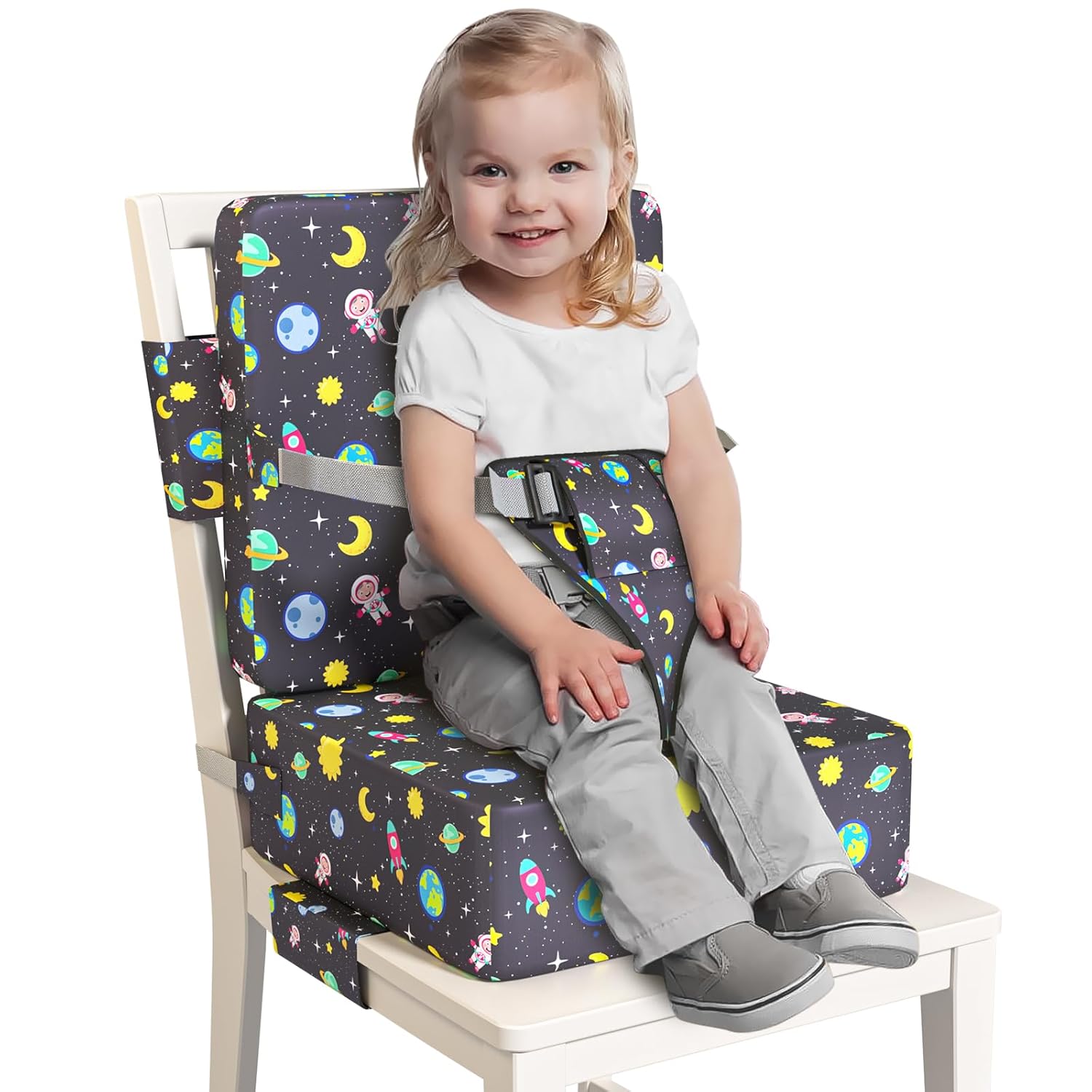 Booster Seat for Dining Table, Toddler Booster Seat for Dining Table with Safety Buckles, Anti-Scratch Easy Cleaning Toddler Seat for Table