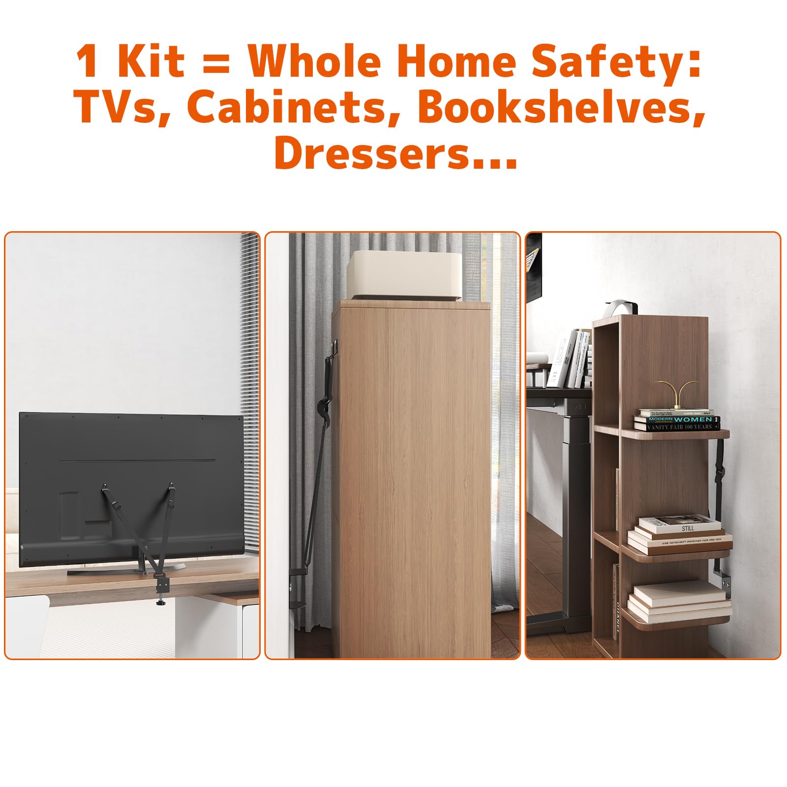 PUTORSEN Sécurité Anti-basculement Meubles Téléviseur Sangle Ajustable avec Pinces sans Perçage, pour Baby Proofing, Compatible avec Trous VESA