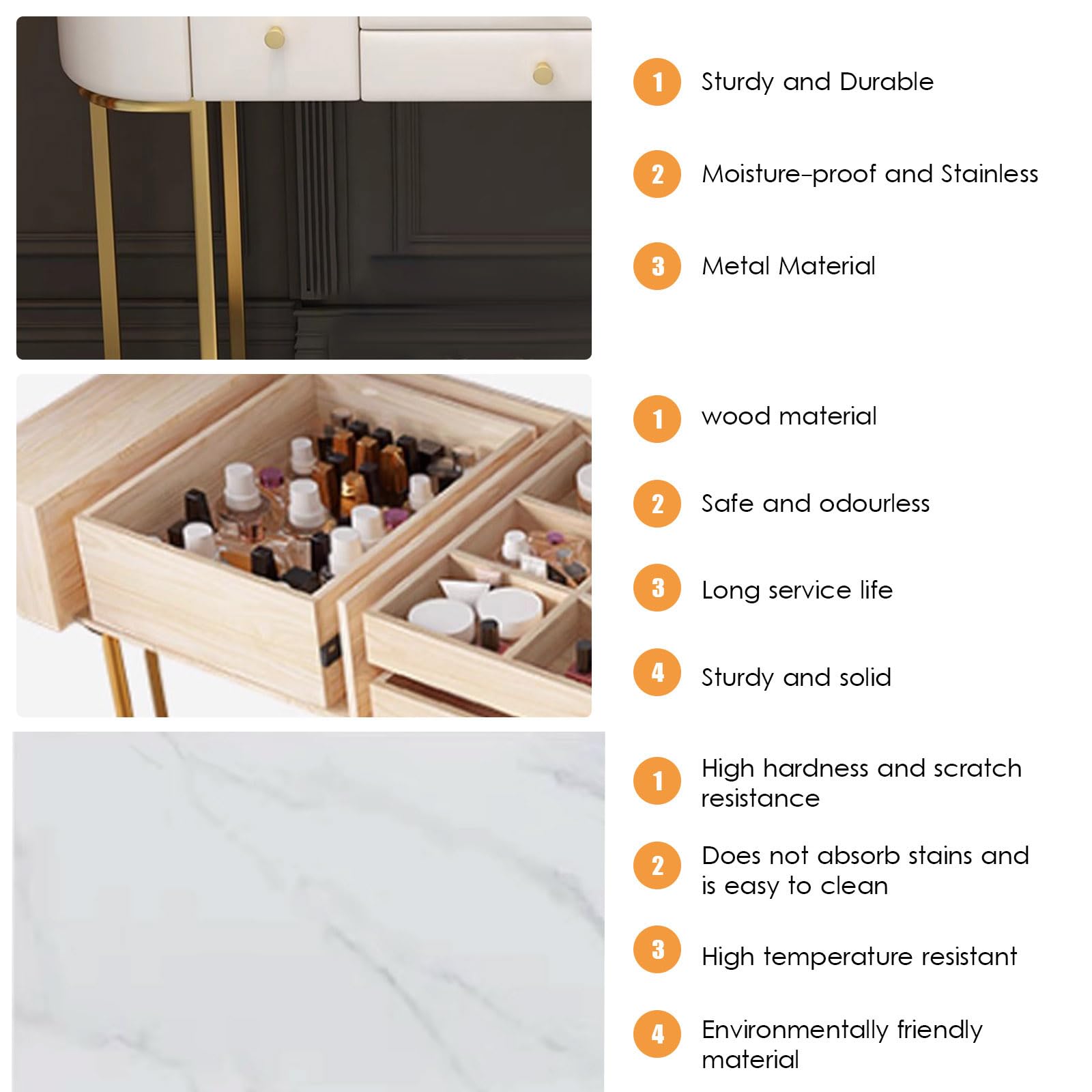 Tavolo Da Toeletta Con Specchio LED E 5 Cassetti - Set Trucco In Legno Con Sedie Per Camera Da Letto - Foto 3